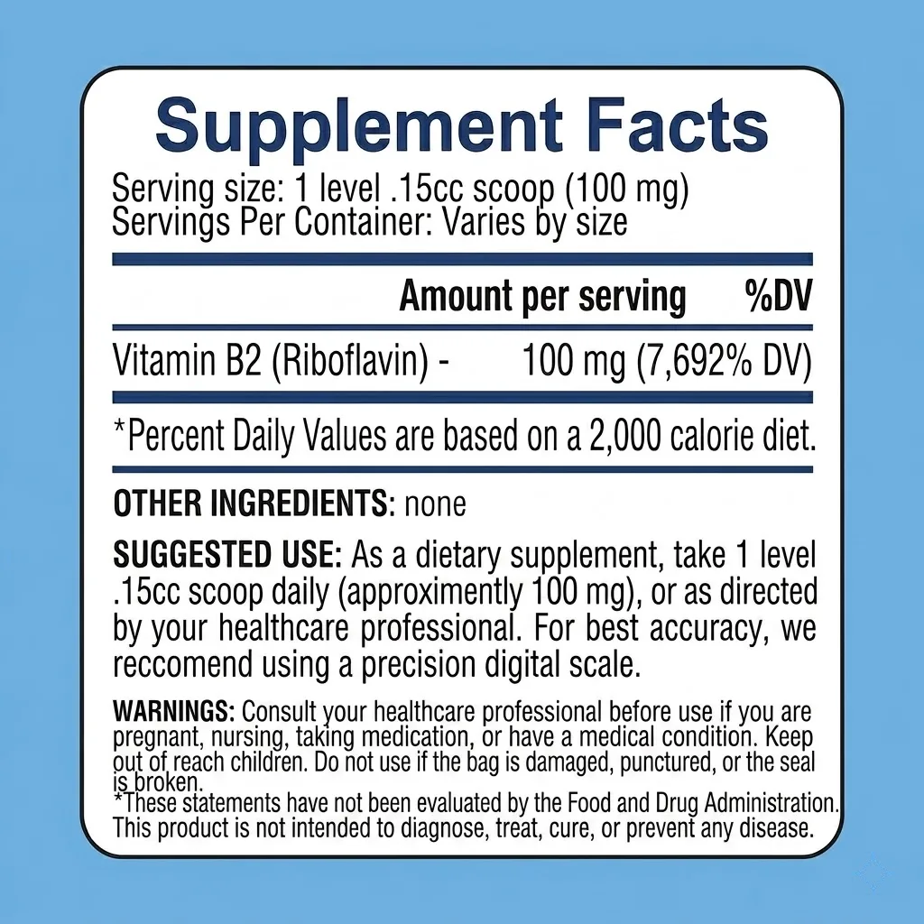 vitamin b2 riboflavin powder USP grade supplement facts
