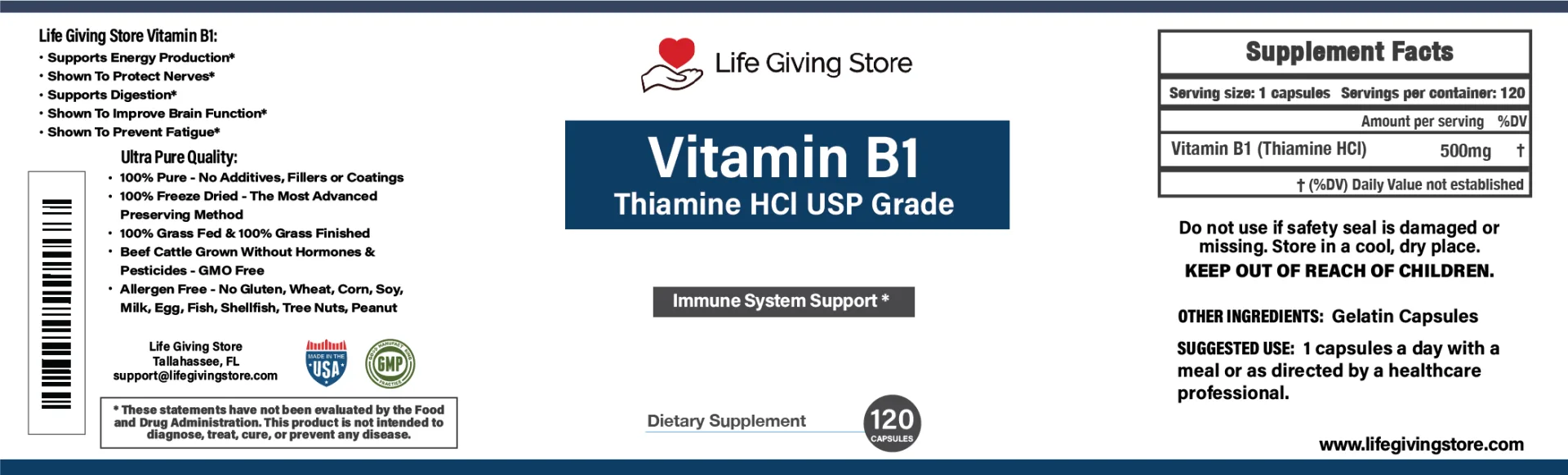 Vitamin B1 (Thiamine HCl) 500mg Capsules – USP Grade - Image 2