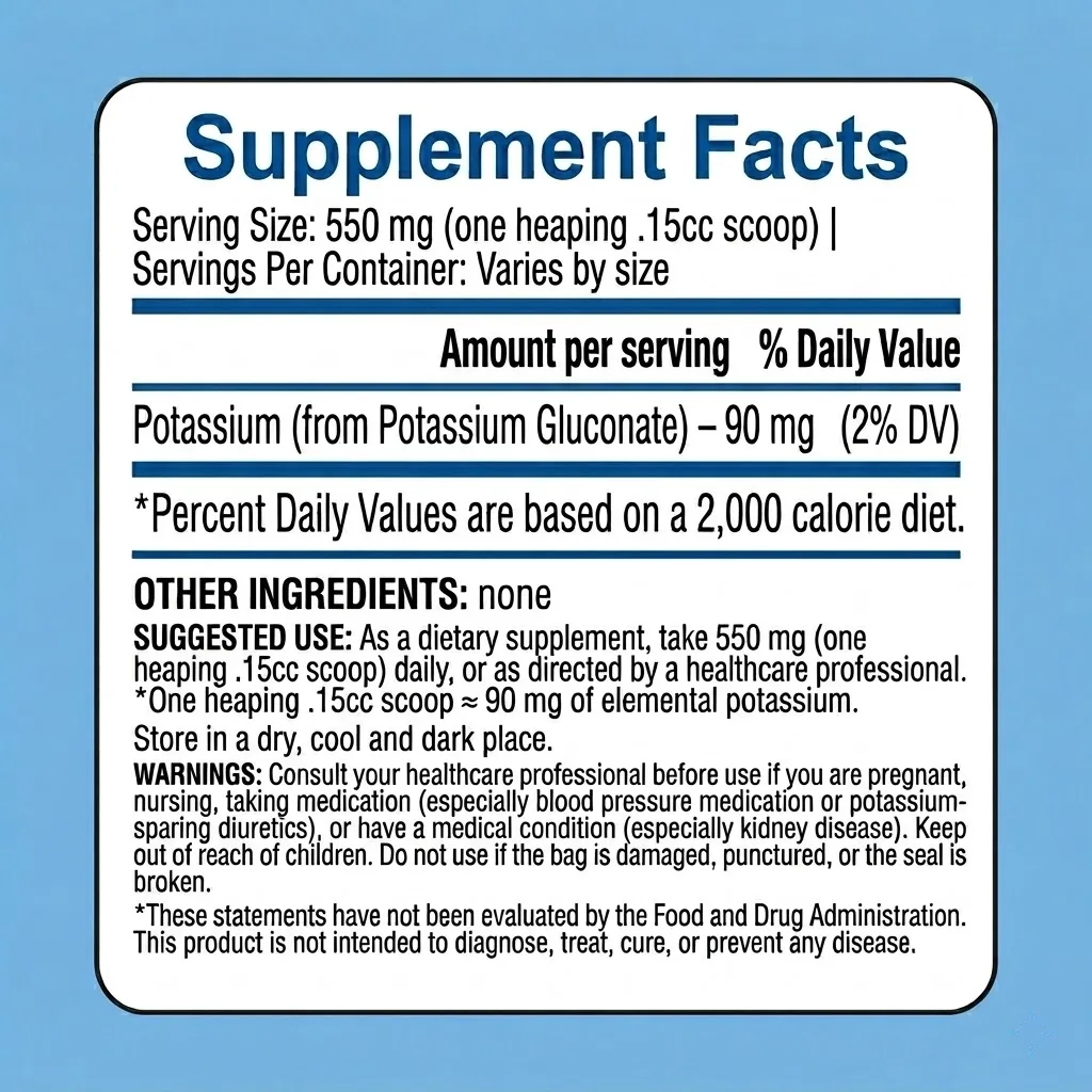 potassium gluconate powder supplement facts