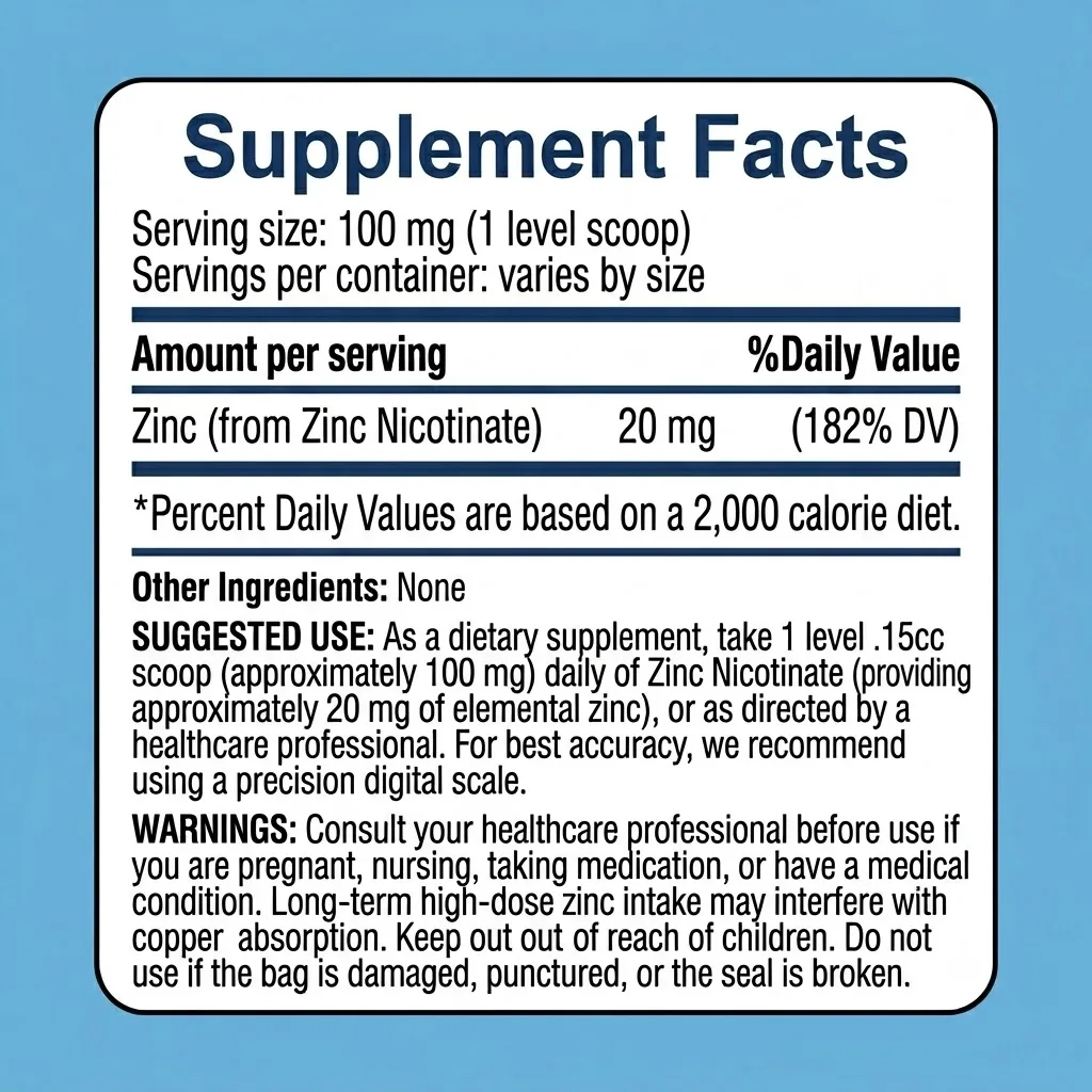 zinc nicotinate 100mg powder supplement facts