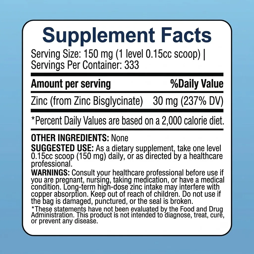 zinc bisglycinate powder USP grade supplement facts